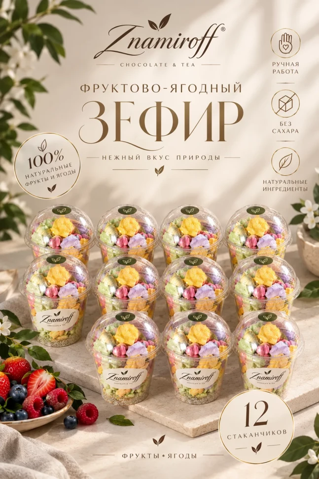  Зефир в стаканчиках без сахара(коробка 12шт по 100гр) в Тихорецке