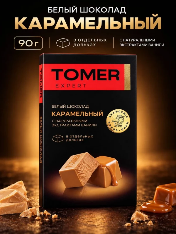 №1 Фабрика Томер  Белый шоколад КАРАМЕЛЬНЫЙ, 90г  в Тихорецке